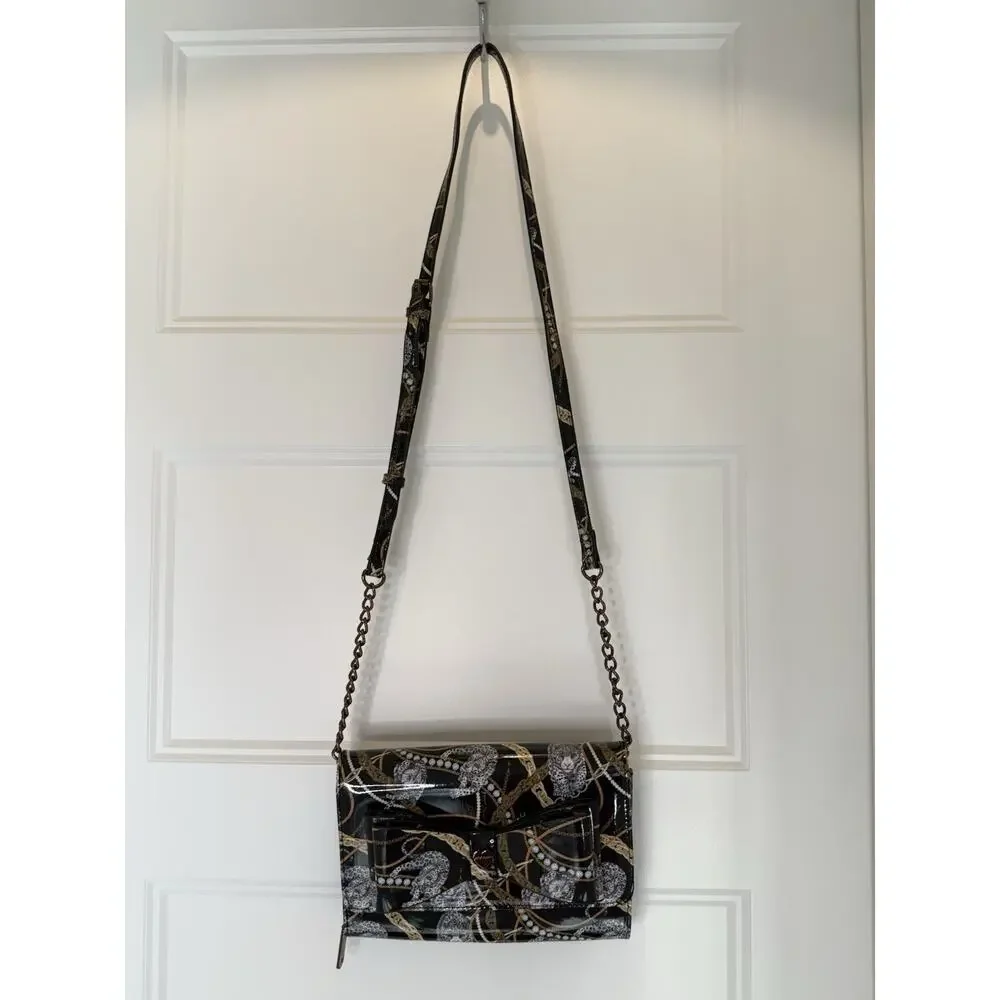 Betsey Johnson XODANI Black Animal Print Leopard Chain Wallet Crossbody Purse - Picture 2 of 14
